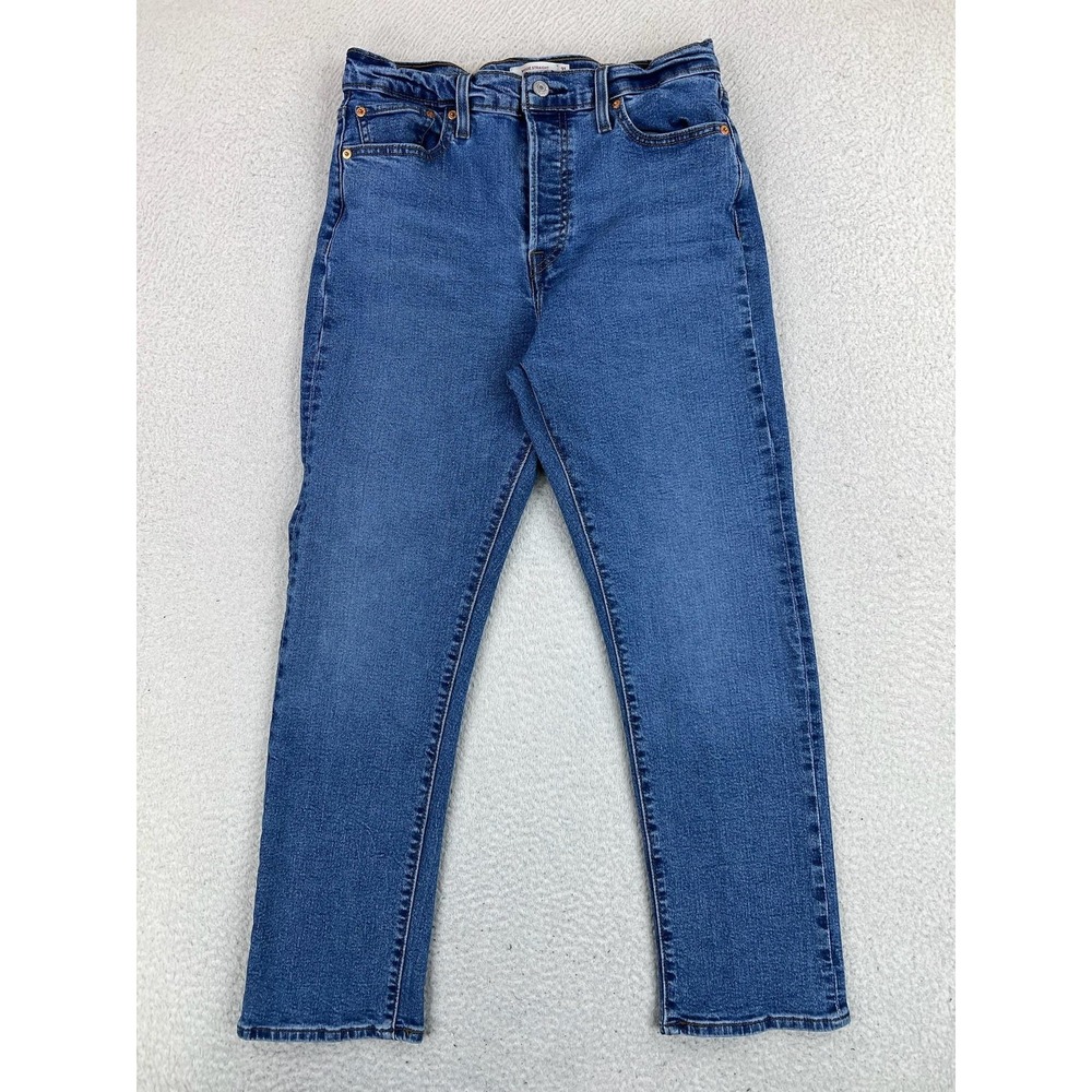 Levis Wedgie Straight Jeans Womens 31 Blue Med Wash High Rise Button Fly Stretch